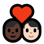 👨🏿‍❤️‍👨🏻 Couple with Heart: Man, Man, Dark Skin Tone, Light Skin Tone, Emoji by Microsoft