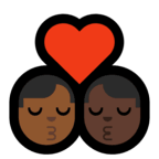 👨🏾‍❤️‍💋‍👨🏿 Kiss: Man, Man, Medium-Dark Skin Tone, Dark Skin Tone, Emoji by Microsoft