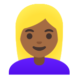 👱🏾‍♀️ Woman: Medium-Dark Skin Tone, Blond Hair, Emoji by Google