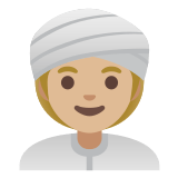 👳🏼‍♀️ Woman Wearing Turban: Medium-Light Skin Tone, Emoji by Google