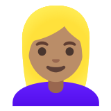 👱🏽‍♀️ Woman: Medium Skin Tone, Blond Hair, Emoji by Google