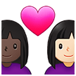 👩🏿‍❤️‍👩🏻 Couple with Heart: Woman, Woman, Dark Skin Tone, Light Skin Tone, Emoji by Samsung