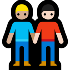 👨🏼‍🤝‍👨🏻 Men Holding Hands: Medium-Light Skin Tone, Light Skin Tone, Emoji by Microsoft