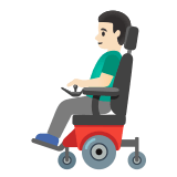 👨🏻‍🦼 Man in Motorized Wheelchair: Light Skin Tone, Emoji by Google