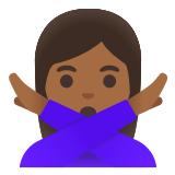 🙅🏾‍♀️ Femme Faisant Un Geste D’interdiction : Peau Mate Emoji par Google