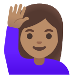 🙋🏽‍♀️ Femme Qui Lève La Main : Peau Légèrement Mate Emoji par Google
