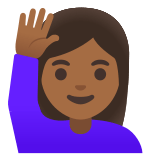 🙋🏾‍♀️ Женщина с Поднятой Рукой: Темный Тон Кожи, смайлик от Google