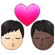 👨🏻‍❤️‍💋‍👨🏿 Kiss: Man, Man, Light Skin Tone, Dark Skin Tone, Emoji by Samsung