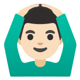 🙆🏻‍♂️ Mann Mit Händen Auf Dem Kopf: Helle Hautfarbe Emoji von Google