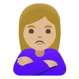 🙎🏼‍♀️ Woman Pouting: Medium-Light Skin Tone, Emoji by Google