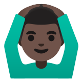 🙆🏿‍♂️ Mann Mit Händen Auf Dem Kopf: Dunkle Hautfarbe Emoji von Google