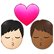 👨🏻‍❤️‍💋‍👨🏾 Kiss: Man, Man, Light Skin Tone, Medium-Dark Skin Tone, Emoji by Samsung