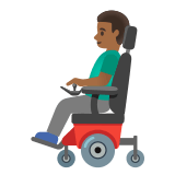 👨🏾‍🦼 Man in Motorized Wheelchair: Medium-Dark Skin Tone, Emoji by Google