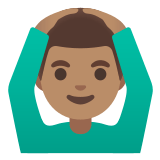 🙆🏽‍♂️ Mann Mit Händen Auf Dem Kopf: Mittlere Hautfarbe Emoji von Google