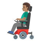 👨🏽‍🦼 Mann in Elektrischem Rollstuhl: Mittlere Hautfarbe Emoji von Google