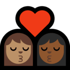 👩🏽‍❤️‍💋‍👩🏾 Kiss: Woman, Woman, Medium Skin Tone, Medium-Dark Skin Tone, Emoji by Microsoft