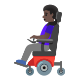 👩🏿‍🦼 Woman in Motorized Wheelchair: Dark Skin Tone, Emoji by Google