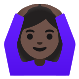🙆🏿‍♀️ Frau Mit Händen Auf Dem Kopf: Dunkle Hautfarbe Emoji von Google