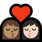 👩🏽‍❤️‍💋‍👩🏻 Kiss: Woman, Woman, Medium Skin Tone, Light Skin Tone, Emoji by Microsoft