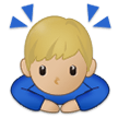 🙇🏼‍♂️ Man Bowing: Medium-Light Skin Tone, Emoji by Samsung