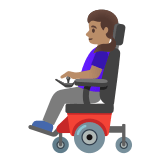 👩🏽‍🦼 Woman in Motorized Wheelchair: Medium Skin Tone, Emoji by Google