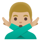 🙅🏼‍♂️ Man Gesturing No: Medium-Light Skin Tone, Emoji by Google