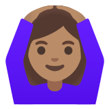 🙆🏽‍♀️ Frau Mit Händen Auf Dem Kopf: Mittlere Hautfarbe Emoji von Google