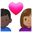 👩🏽‍❤️‍👨🏿 Couple with Heart: Woman, Man, Medium Skin Tone, Dark Skin Tone, Emoji by Samsung