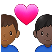 👨🏾‍❤️‍👨🏿 Couple with Heart: Man, Man, Medium-Dark Skin Tone, Dark Skin Tone, Emoji by Samsung
