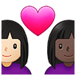 👩🏻‍❤️‍👩🏿 Couple with Heart: Woman, Woman, Light Skin Tone, Dark Skin Tone, Emoji by Samsung