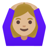 🙆🏼‍♀️ Frau Mit Händen Auf Dem Kopf: Mittelhelle Hautfarbe Emoji von Google