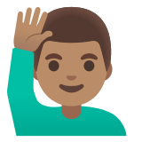 🙋🏽‍♂️ Man Raising Hand: Medium Skin Tone, Emoji by Google