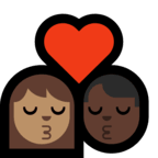 👩🏽‍❤️‍💋‍👨🏿 Kiss: Woman, Man, Medium Skin Tone, Dark Skin Tone, Emoji by Microsoft
