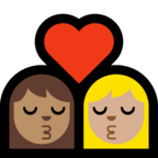 👩🏽‍❤️‍💋‍👩🏼 Kiss: Woman, Woman, Medium Skin Tone, Medium-Light Skin Tone, Emoji by Microsoft