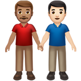 👨🏽‍🤝‍👨🏻 Deux Hommes Se Tenant La Main : Peau Légèrement Mate Et Peau Claire Emoji par Apple