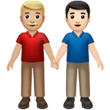 👨🏼‍🤝‍👨🏻 Men Holding Hands: Medium-Light Skin Tone, Light Skin Tone, Emoji by Apple