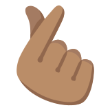 🫰🏽 Hand with Index Finger and Thumb Crossed: Medium Skin Tone, Emoji by Google