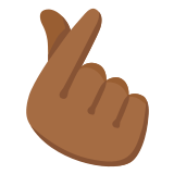 🫰🏾 Hand with Index Finger and Thumb Crossed: Medium-Dark Skin Tone, Emoji by Google