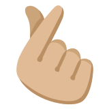 🫰🏼 Hand with Index Finger and Thumb Crossed: Medium-Light Skin Tone, Emoji by Google