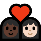 👩🏿‍❤️‍👩🏻 Couple with Heart: Woman, Woman, Dark Skin Tone, Light Skin Tone, Emoji by Microsoft