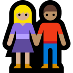 👩🏼‍🤝‍👨🏽 Woman and Man Holding Hands: Medium-Light Skin Tone, Medium Skin Tone, Emoji by Microsoft