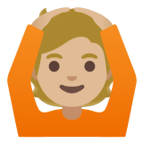 🙆🏼 Person Mit Händen Auf Dem Kopf: Mittelhelle Hautfarbe Emoji von Google