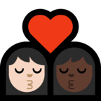 👩🏻‍❤️‍💋‍👩🏿 Kiss: Woman, Woman, Light Skin Tone, Dark Skin Tone, Emoji by Microsoft