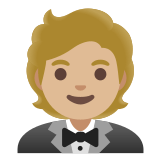 🤵🏼 Person in Tuxedo: Medium-Light Skin Tone, Emoji by Google