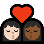 👩🏻‍❤️‍💋‍👩🏾 Kiss: Woman, Woman, Light Skin Tone, Medium-Dark Skin Tone, Emoji by Microsoft