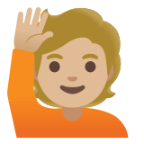 🙋🏼 Person Raising Hand: Medium-Light Skin Tone, Emoji by Google