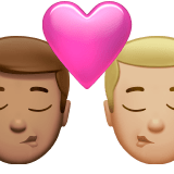 👨🏽‍❤️‍💋‍👨🏼 Kiss: Man, Man, Medium Skin Tone, Medium-Light Skin Tone, Emoji by Apple