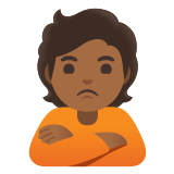 🙎🏾 Schmollende Person: Mitteldunkle Hautfarbe Emoji von Google