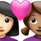 👩🏻‍❤️‍👩🏽 Couple with Heart: Woman, Woman, Light Skin Tone, Medium Skin Tone, Emoji by Apple