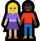 👩🏼‍🤝‍👨🏿 Woman and Man Holding Hands: Medium-Light Skin Tone, Dark Skin Tone, Emoji by Microsoft